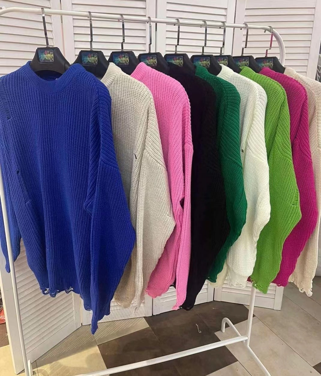 Solid Color Round Neck Long Sleeve Burrs Loose Knitted Pullover